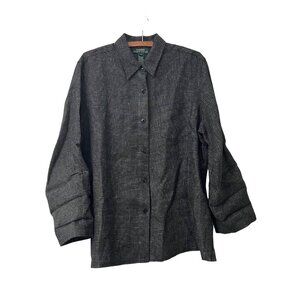 Lauren Ralph Lauren Womens Black White Grid Pattern Linen Button Shirt Size 16